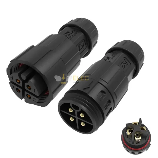 Elecbee M19 Wasserdichter Luftfahrt-Verbindungsstück 4-polig Stecker und weiblicher Stecker, lötlose Schraubklemme, IP68 Wetterfester AC/DC-Stromanschluss, 500V 15A