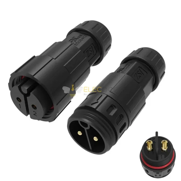 Elecbee M19 wasserdichter Luftfahrt-Verbindungsstück 2-Pin 20A 500V IP68 Löt-Art Männliche & weibliche Stecker-Paar für LED-Stromkabel im Freien