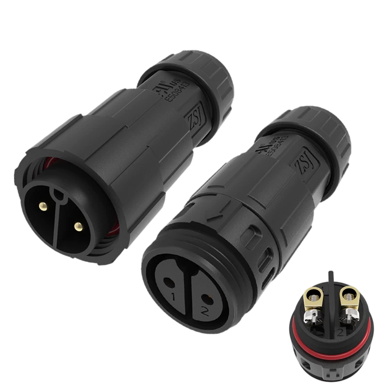 Elecbee M19 防水连接器套装,2 针 20A 500V IP68 航空插头,螺钉锁具 男女式电源