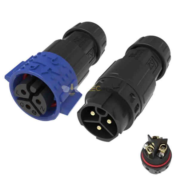 Elecbee M19 Quick-Lock Wasserdichter Stecker, 3 Pin 15A 500V IP68 AC-Leistungseingangsstecker, lötfreie Schraubklemme Stecker & Buchse Set für LED-Wachstumsleuchten