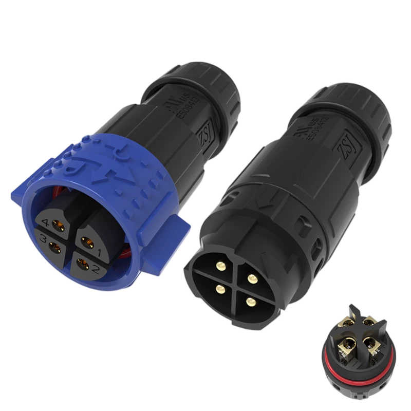 Elecbee M19 Hızlı Kilitli Su Geçirmez Konektör, 4 Pin 15A 500V IP68 AC Güç Giriş Fişi, LED Büyüme Işıkları için Soldersiz Vidalı Terminal Erkek ve Dişi Set