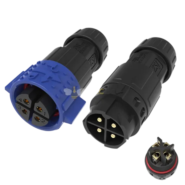Elecbee M19 Quick-Lock Wasserdichter Stecker, 4 Pin 15A 500V IP68 AC-Eingangsstecker, lötfreie Schraubklemme Stecker & weibliches Set für LED-Wachstumsleuchten