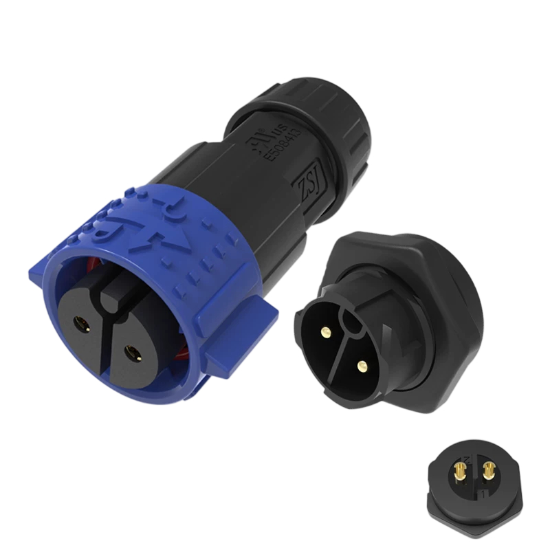 エレクビー M19 クイックロック防水コネクタ、2ピン20A 500V IP68フロントパネルマウント航空プラグ、20mmカットアウトソルダー端子 オス&メスセット