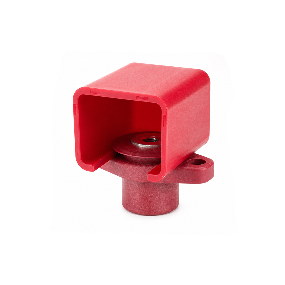 Elecbee Single Stud Type Junction Blocks with Cap, 500A, Internal Screw (M8), Internal Screw (M8), Flange Mounting, Red