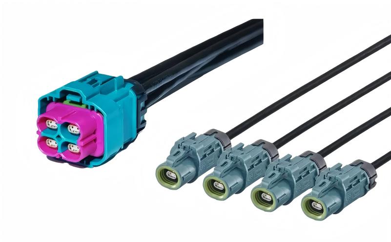 Elecbee H-MTD compatible quad-jack to four single-jack automotive Ethernet cable assembly
