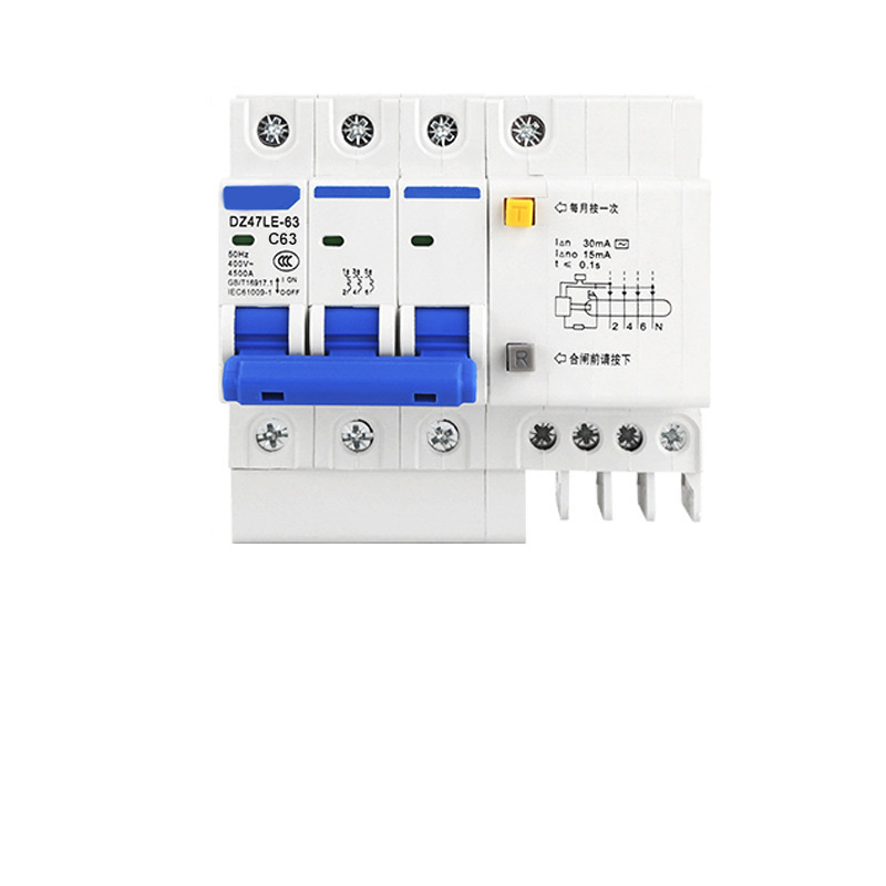 Disjuntor de corrente residual com proteção de sobrecarga, 3P+N,63A,C CURVES, capacidade de quebra 4,5 KA