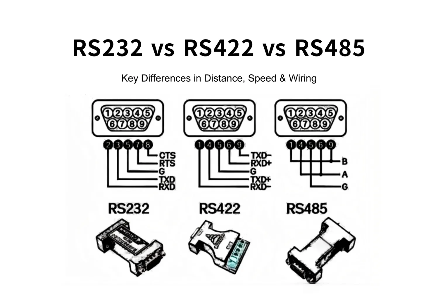 RS232 vs RS485 vs RS422: Key Differences in Distance, Speed & Wiring