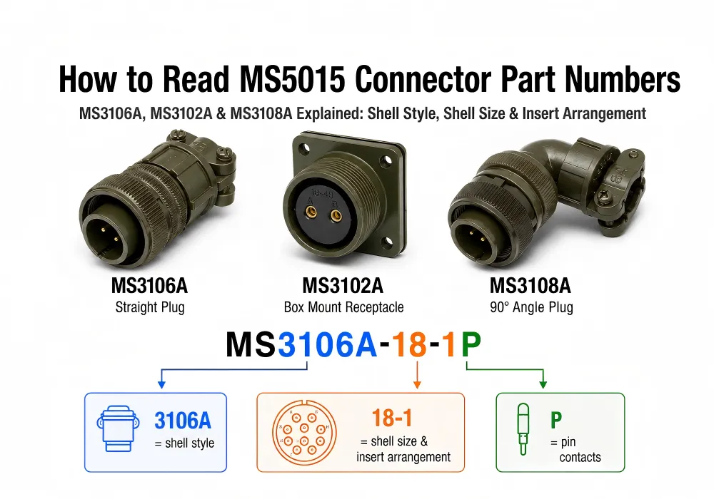 How to Read MS5015 Connector Part Numbers: 3106A, 3102A, 3108A, Shell Size & Insert Arrangement Explained