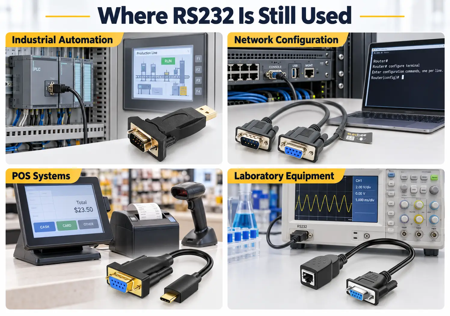 Dónde se sigue utilizando RS232 en la automatización industrial, la configuración de redes, los sistemas POS y los equipos de laboratorio