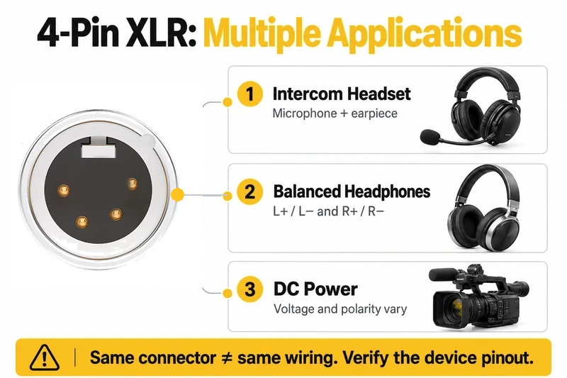 4-pin XLR applications and pinout warning