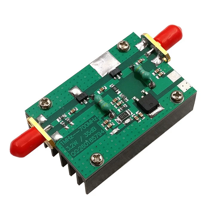 Elecbee 3.2W Max Amplificatore di potenza RF a banda larga 1MHz-700MHz fino a 35dB Gain 35dBm 50 Ohm 15V DC con dissipatore di calore per HF VHF UHF