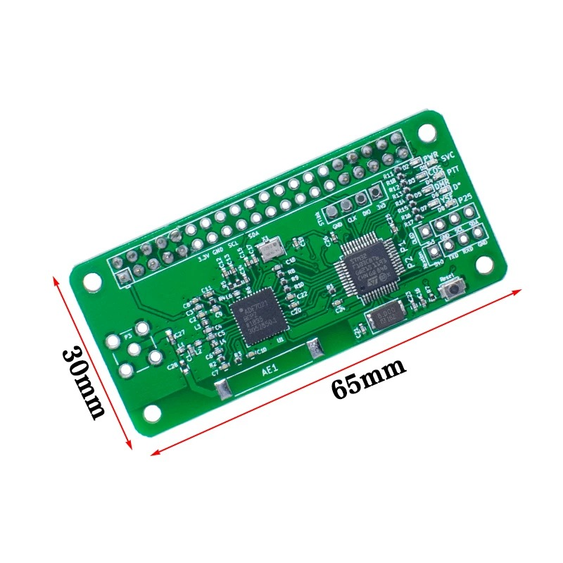 MMDVM HS HAT hotspot board dimensional view showing 65 by 30 millimeters