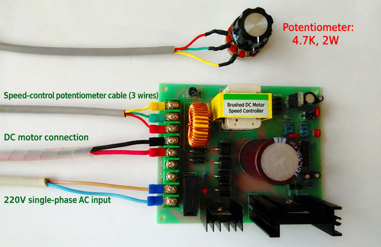 Installed wiring example for AC 220 V brushed DC motor controller