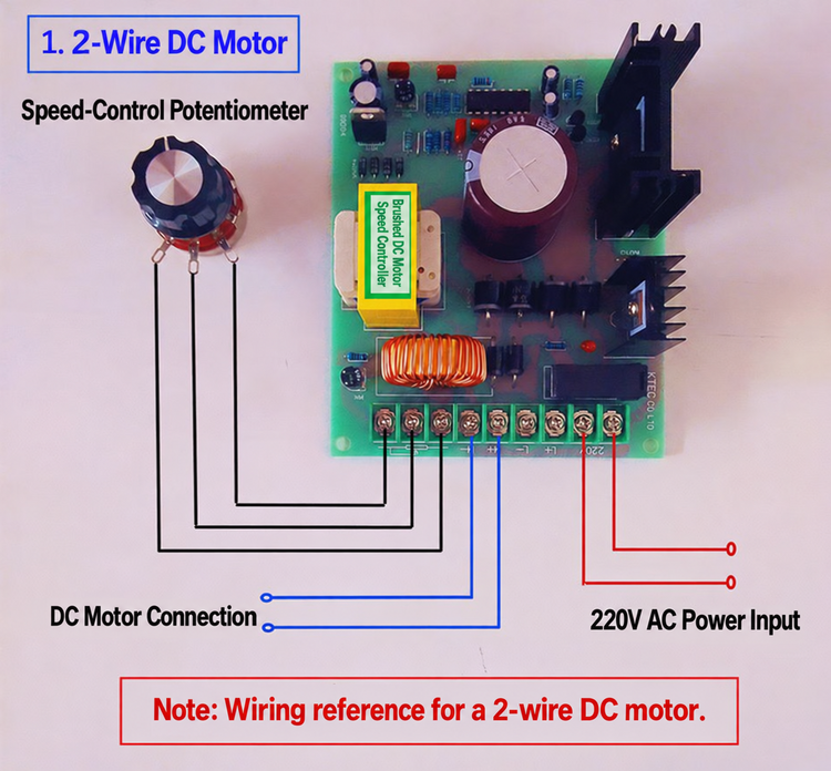 Two-wire permanent-magnet brushed DC motor wiring diagram
