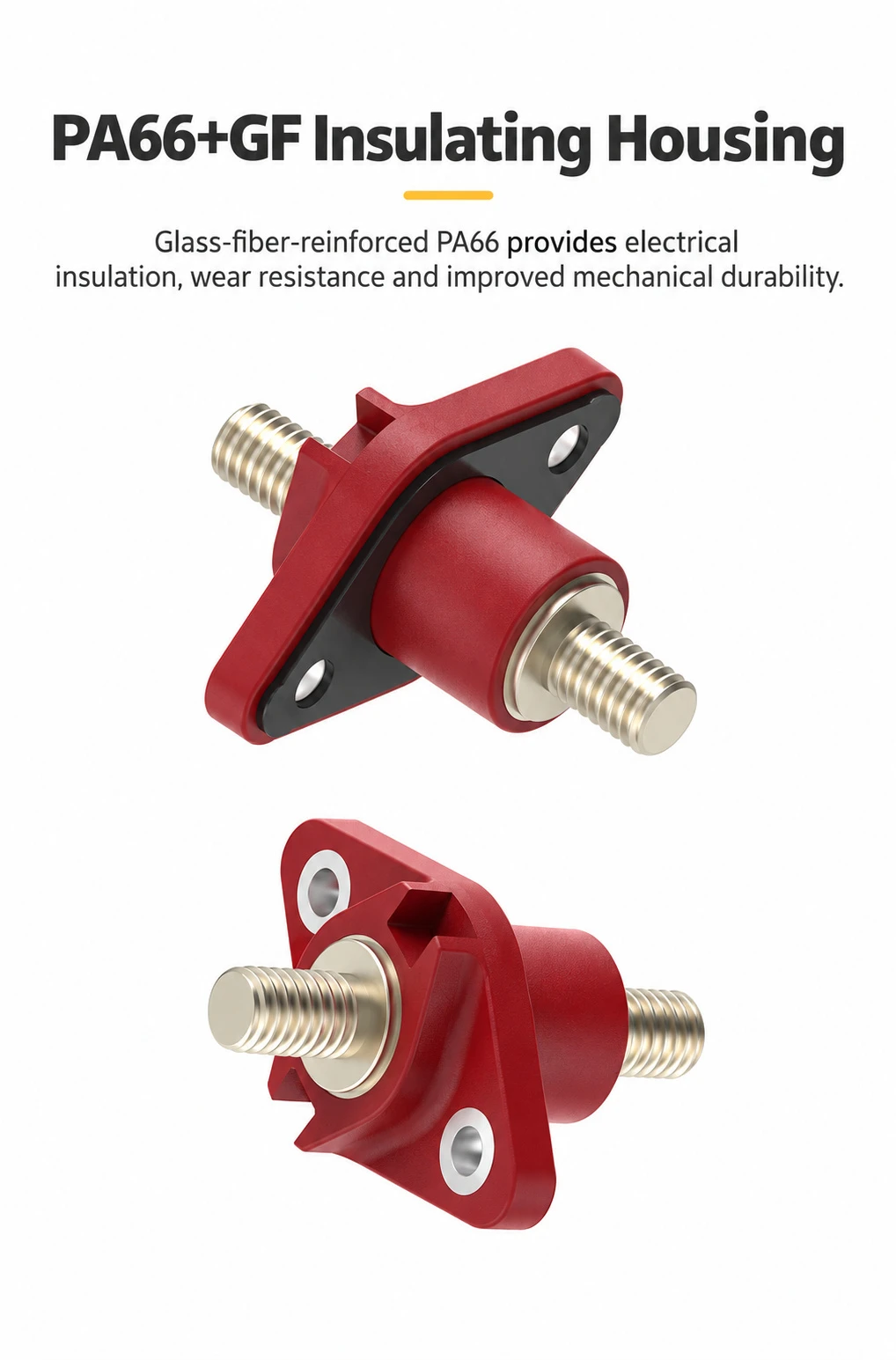 PA66 plus glass-fiber insulating housing of the red M8 feed-through terminal