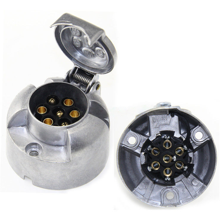 Elecbee 7 Pin Aluminum Alloy Trailer Socket, 12V European Standard Waterproof Connector, Nickel-Plated Copper Pins for Off-Road, RV, and Trucks