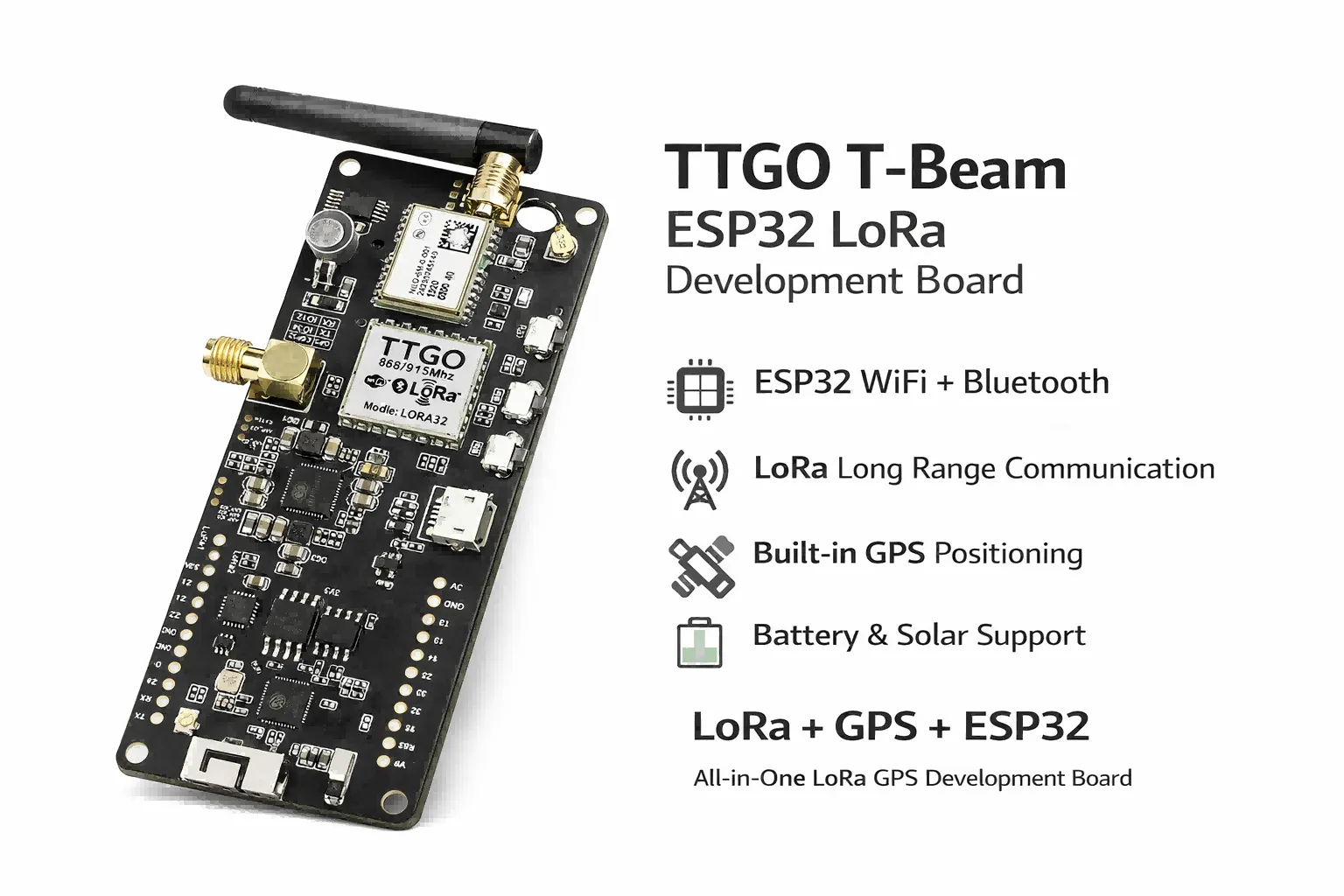 TTGO T-Beam ESP32 LoRa Development Board for GPS & IoT Projects