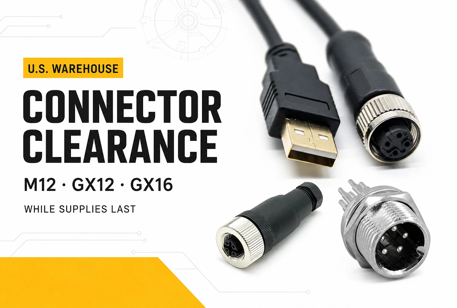 Liquidação de Conectores do Depósito nos EUA: M12, GX12 e GX16