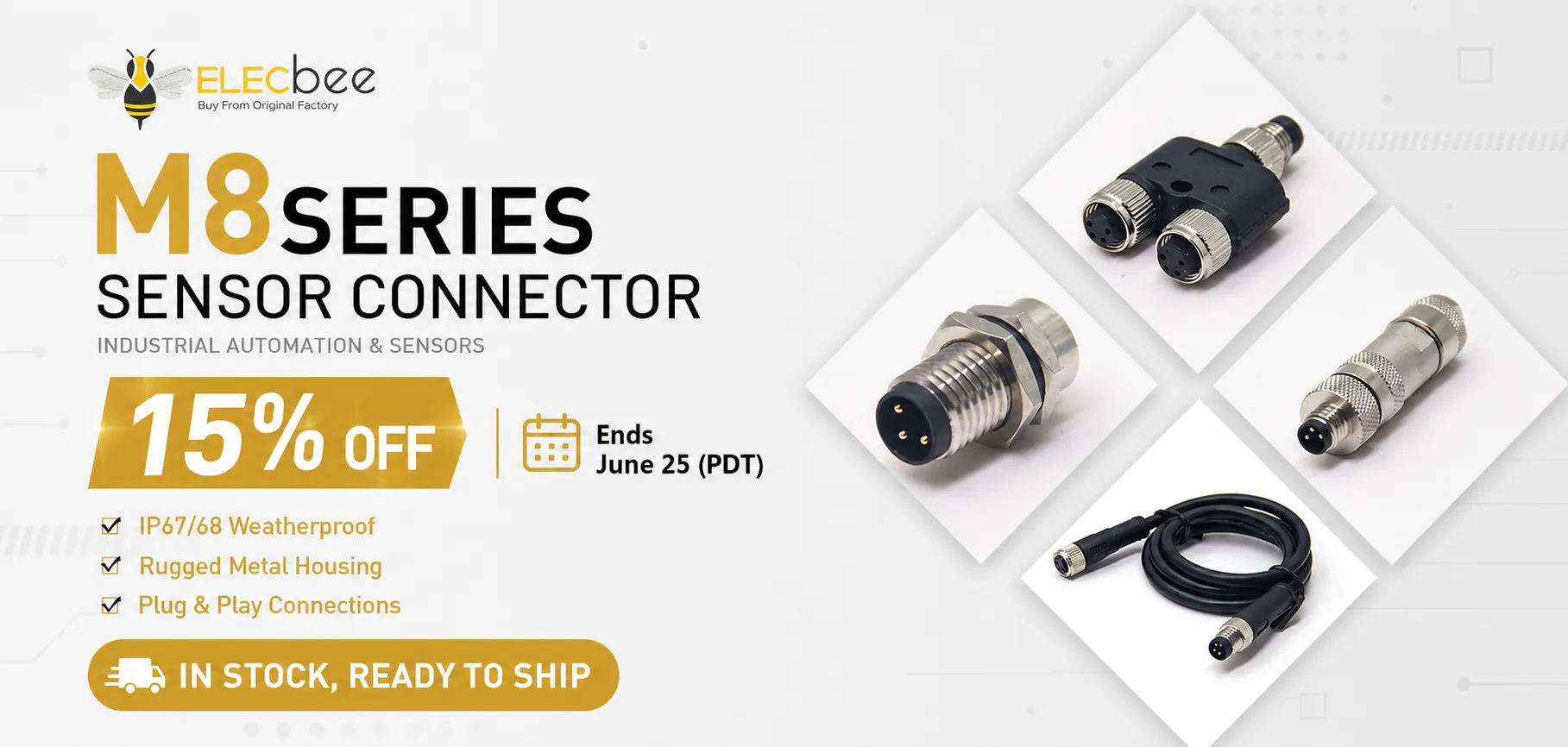 M8 series connectors 15% off