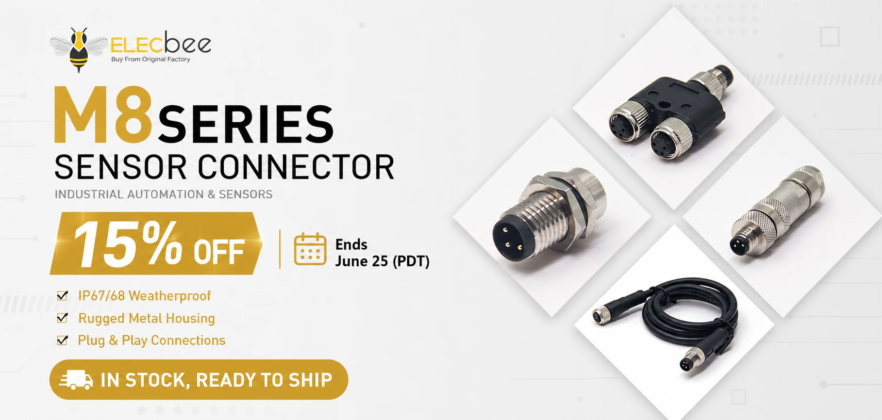 M8 series connectors 15% off