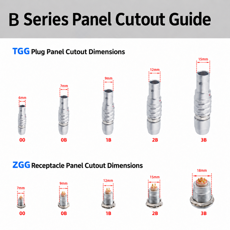 B Series Connector Panel Cutout Dimensions