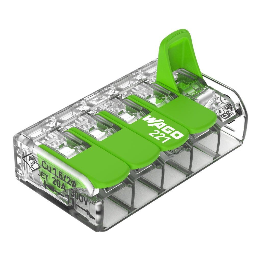 Wago 221 系列 带杠杆的拼接连接器 , 221-425 5 端口,适用于全线 12-24 AWG
