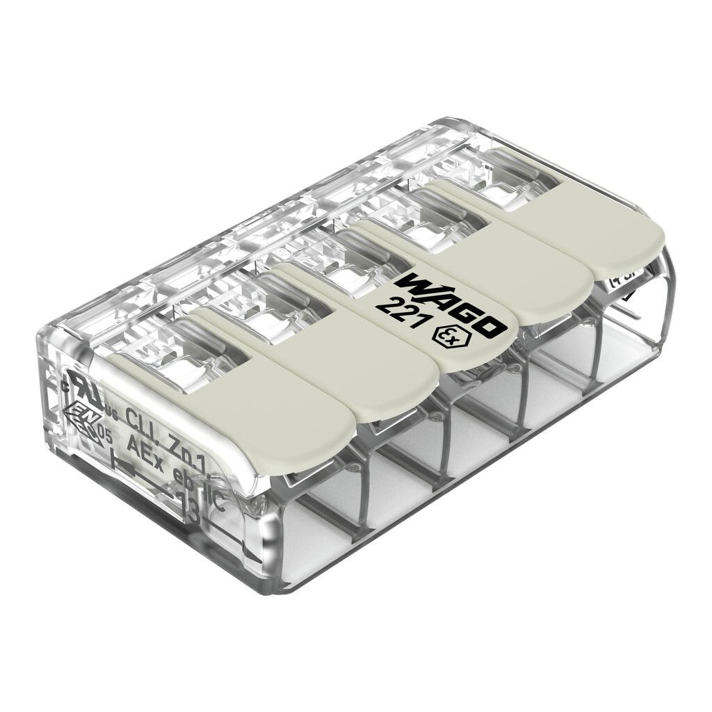 Wago 221 系列 带杠杆的拼接连接器 ,221-685 5 端口,适用于全线 10-20 AWG