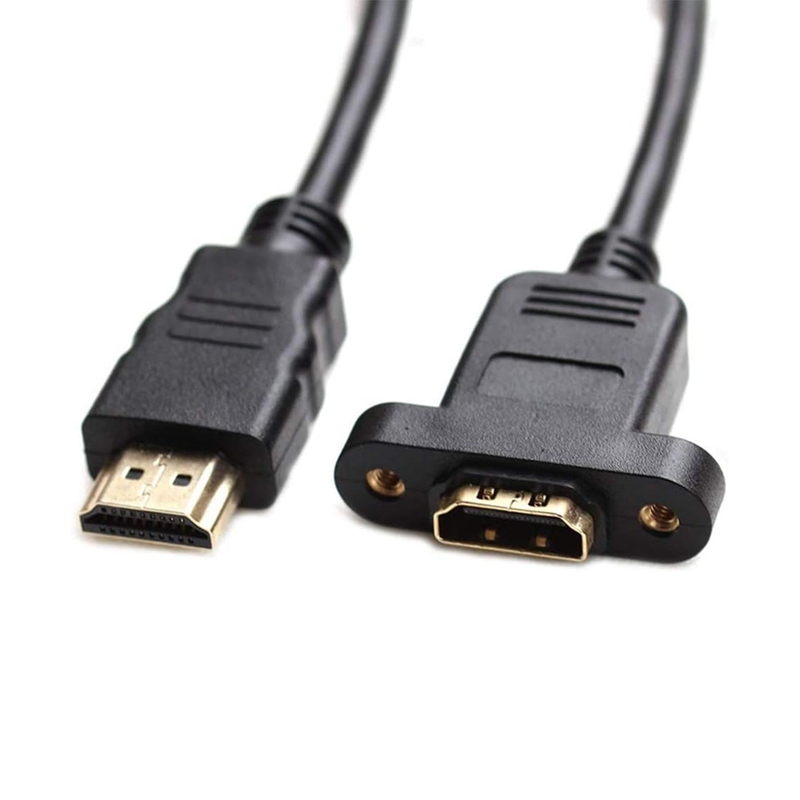 Elecbee Panel Mount HDMI Male to Female Extension Cable 4K Short Extender with Screw Holes 0.3M for Blu-ray Players, HDTV, Xbox360