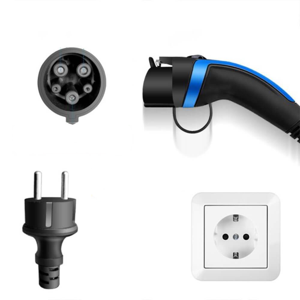 Elecbee タイプ1EV充電器SAEj1772プラグSchukoプラグ付き電気自動車16A用ポータブル充電器 三相（三相）