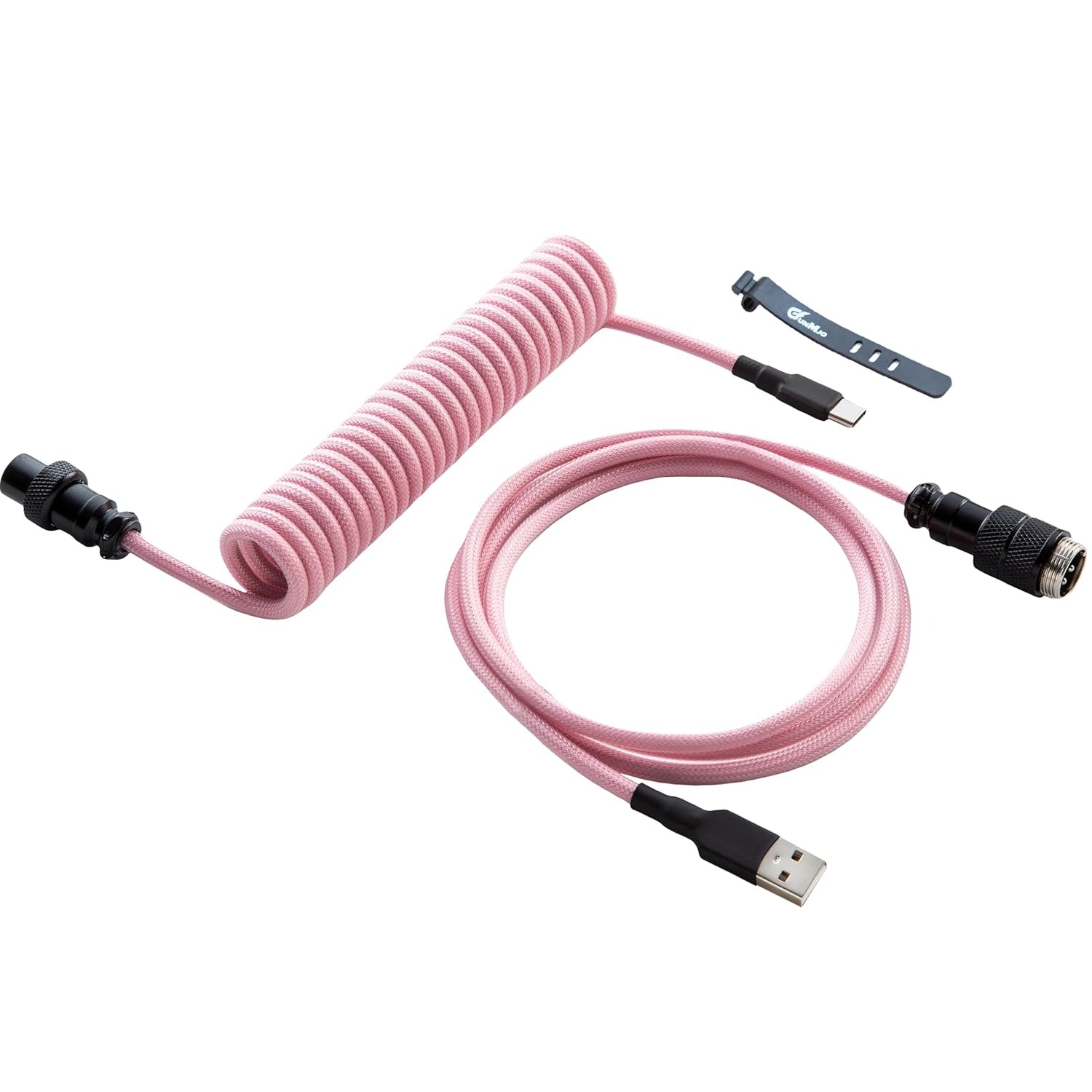 Elecbee USB-C 到 USB-A 定制线盘电缆游戏机械键盘,双套带可拆卸金属飞行员,1.5 米(粉红色)