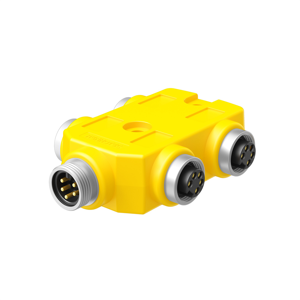 7/8" 5-Port Distribution Box, 5 Pin, 1 Male to 4 Female, DeviceNet 4-Way Splitter, 600V