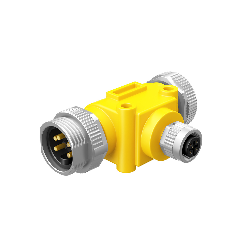 7/8" to M12 Hybrid T-Adapter, 4 Pin, Signal & Power Splitter, Mini-Change to Micro-Change, IP67