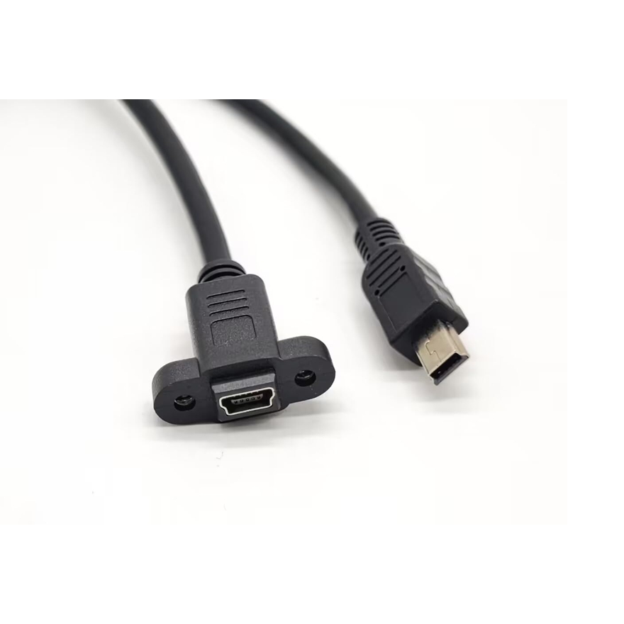 SYSTEM-S USB 2.0 Panel Mount Adapterkabel 50 Cm – Mini USB Stecker Zu USB Typ A Buchse, Mit Schraubmontage, Schwarz