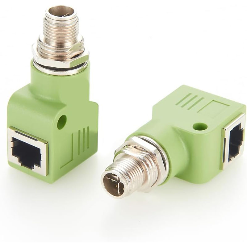 Elecbee Waterproof M12 Male/Female 8 Pin X Code to RJ45 Socket Straight Adapter Green color