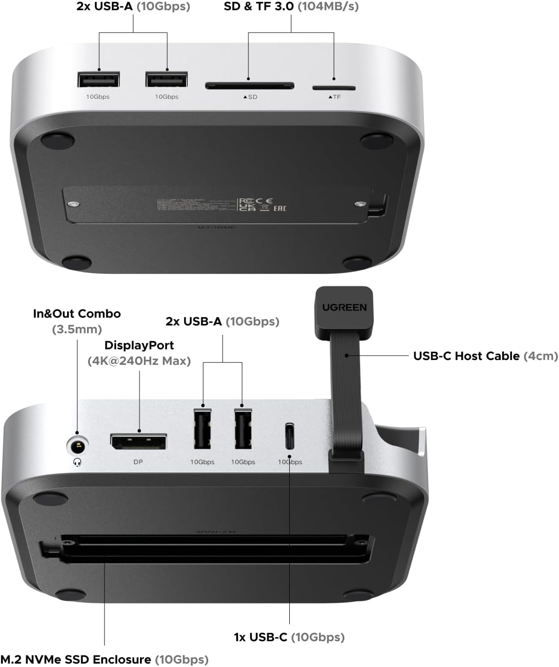 Mac mini M4 Dock & Stand Hub - 8TB M.2 NVMe Enclosure | 4K240Hz DP