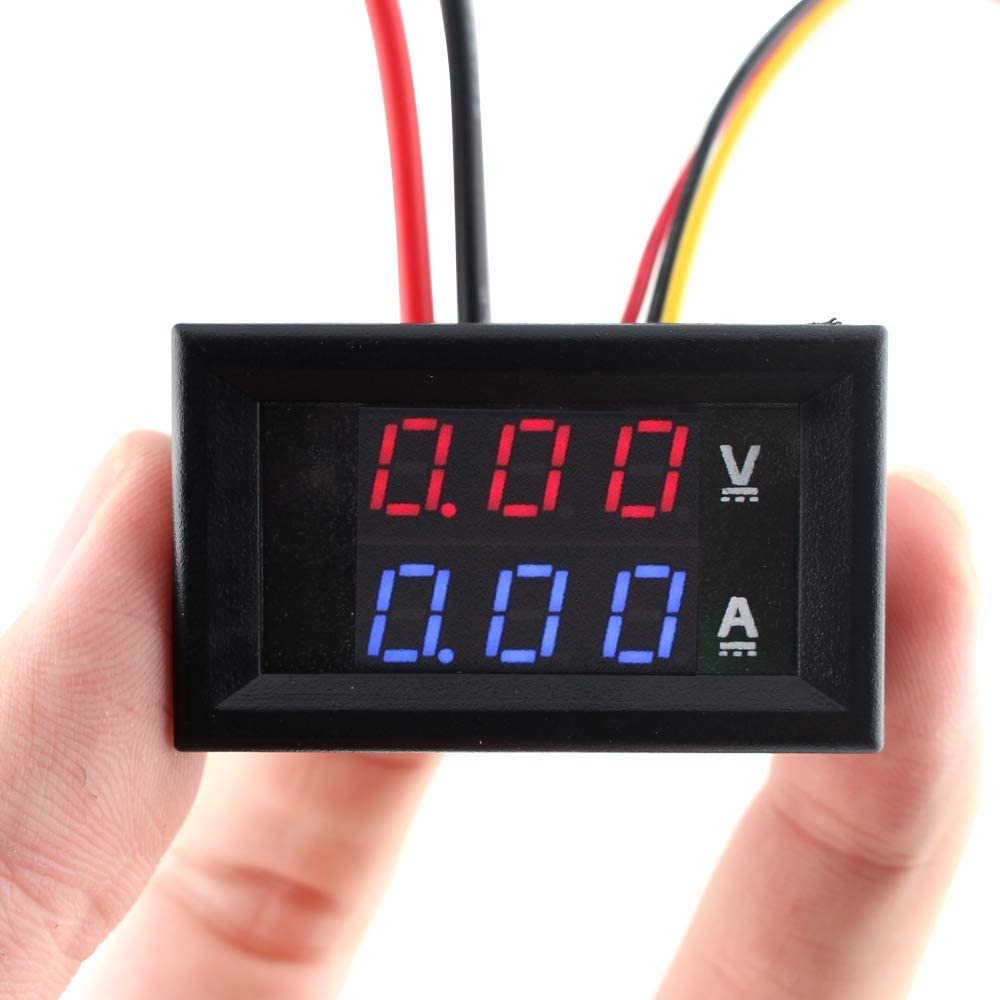 Elecbee Mini Dual LED Voltmeter Ammeter - 100V 10A DC Current Tester with Blue+Red Display