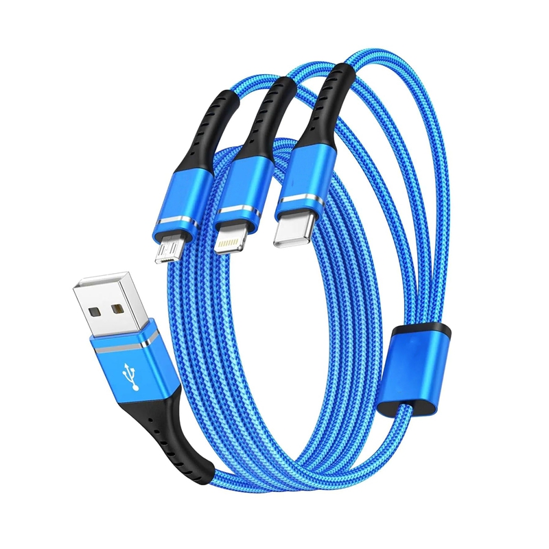 Elecbee Multi Charging Cable, 3 in 1 Charger Cable Braided Universal Phone Charging Cord with Lightning/Type C/Micro USB Ends, Multiple USB Cable for iPhone/Samsung/Google Cell Phones and More 1.2m