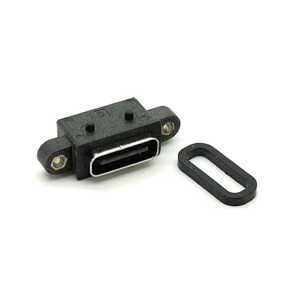 Elecbee Waterproof USB C Connector IPX8 SMT 6 Pin With Waterproof Rubber Ring With holes