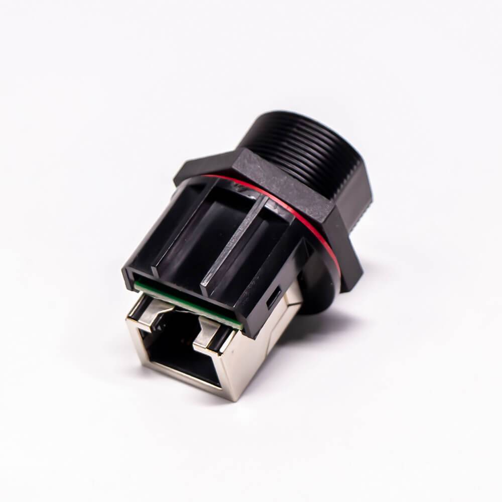 Elecbee 防水RJ45转接头前锁母转母防水直式IP67