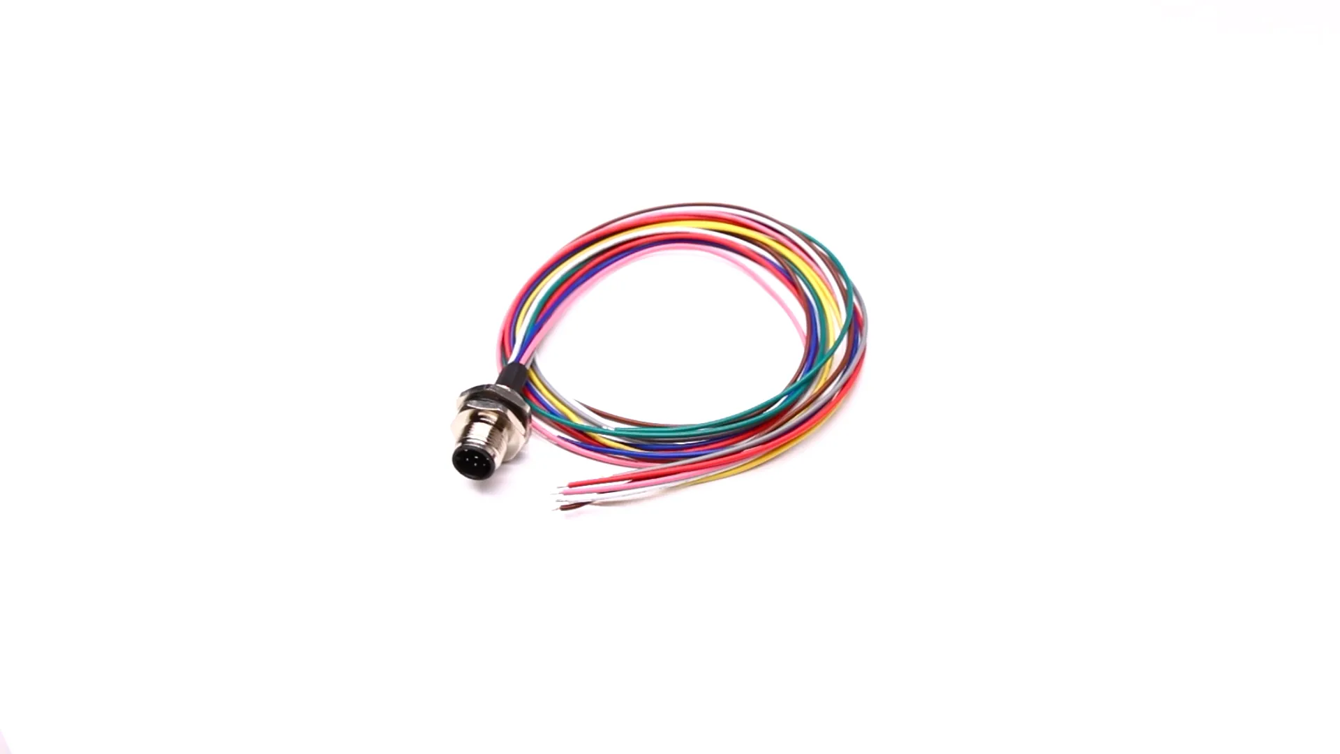 M12 8Pin Connector Video - M12 8-Pin Panel Mount Circular Connector with Electronic Wires 50CM AWG24 for Factory Automation A Code