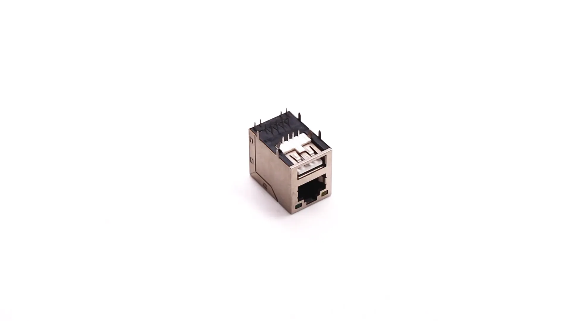 RJ45 Connector Video: RJ45 Dual Port Stacked Connectors with USB 2.0 - 90 Degree Shielded Jack