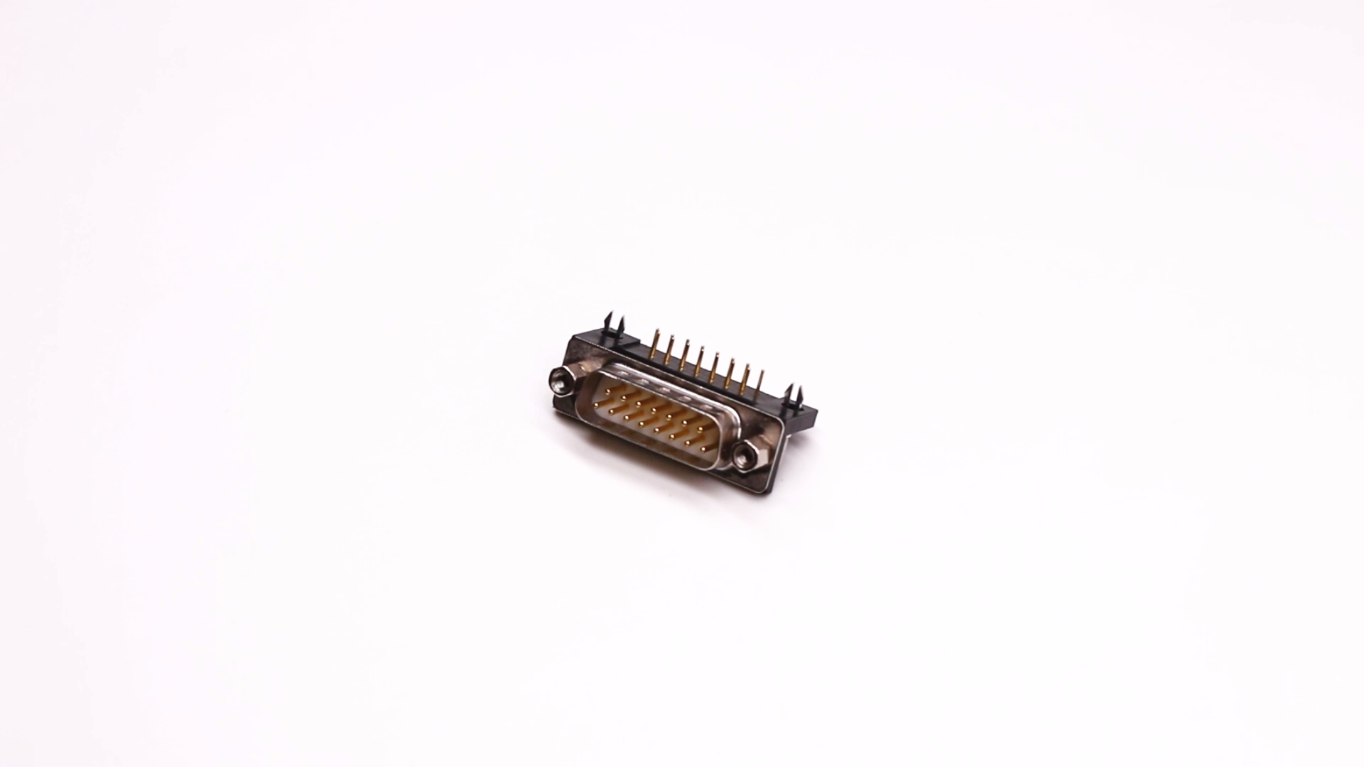 D-sub 15 Pin Connector Video: DB 15 Male Right Angle 90 Machined Pin Connector Though Hole for PCB Mount