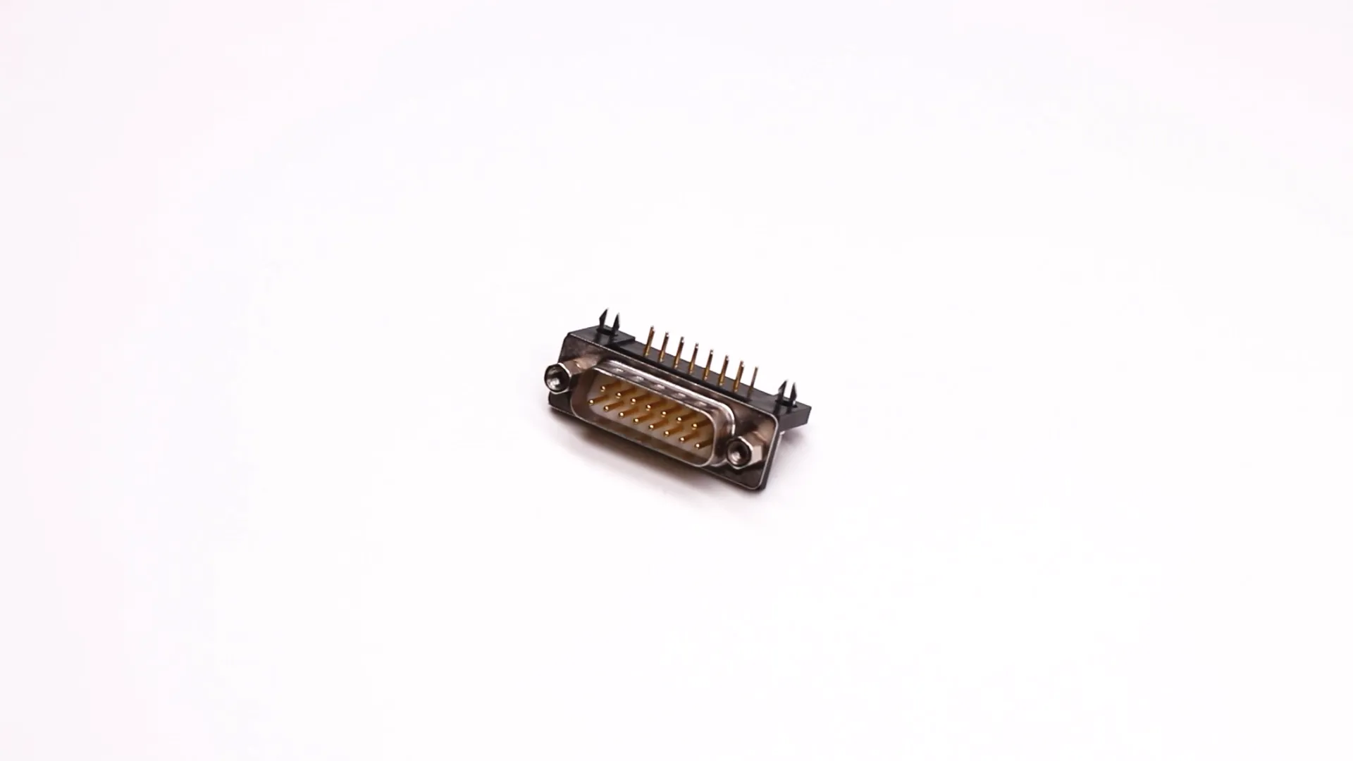 D-sub 15 Pin Connector Video: DB 15 Male Right Angle 90 Machined Pin Connector Though Hole for PCB Mount