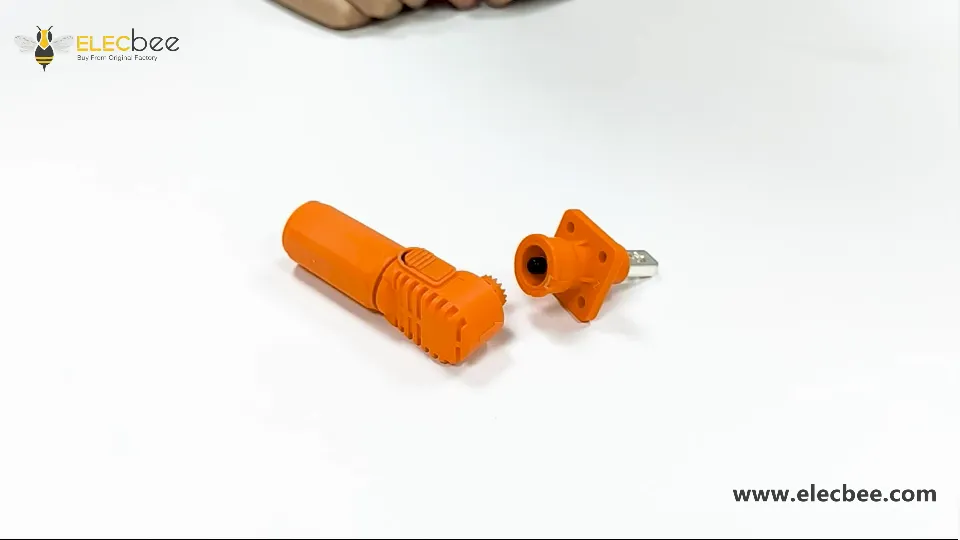 Waterproof HV connectors orange installation display