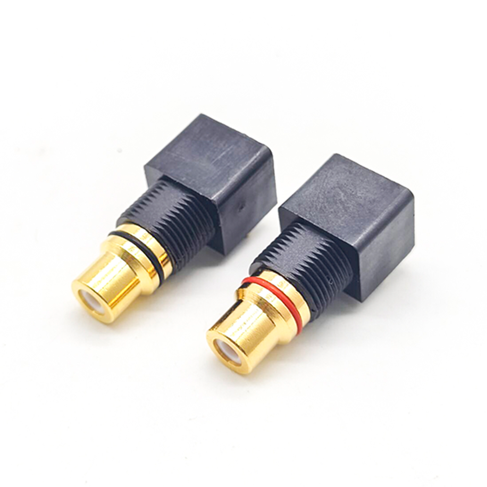 Elecbee PCB Connector RCA Female Angled Gold Plated With Washer and Nuts Black