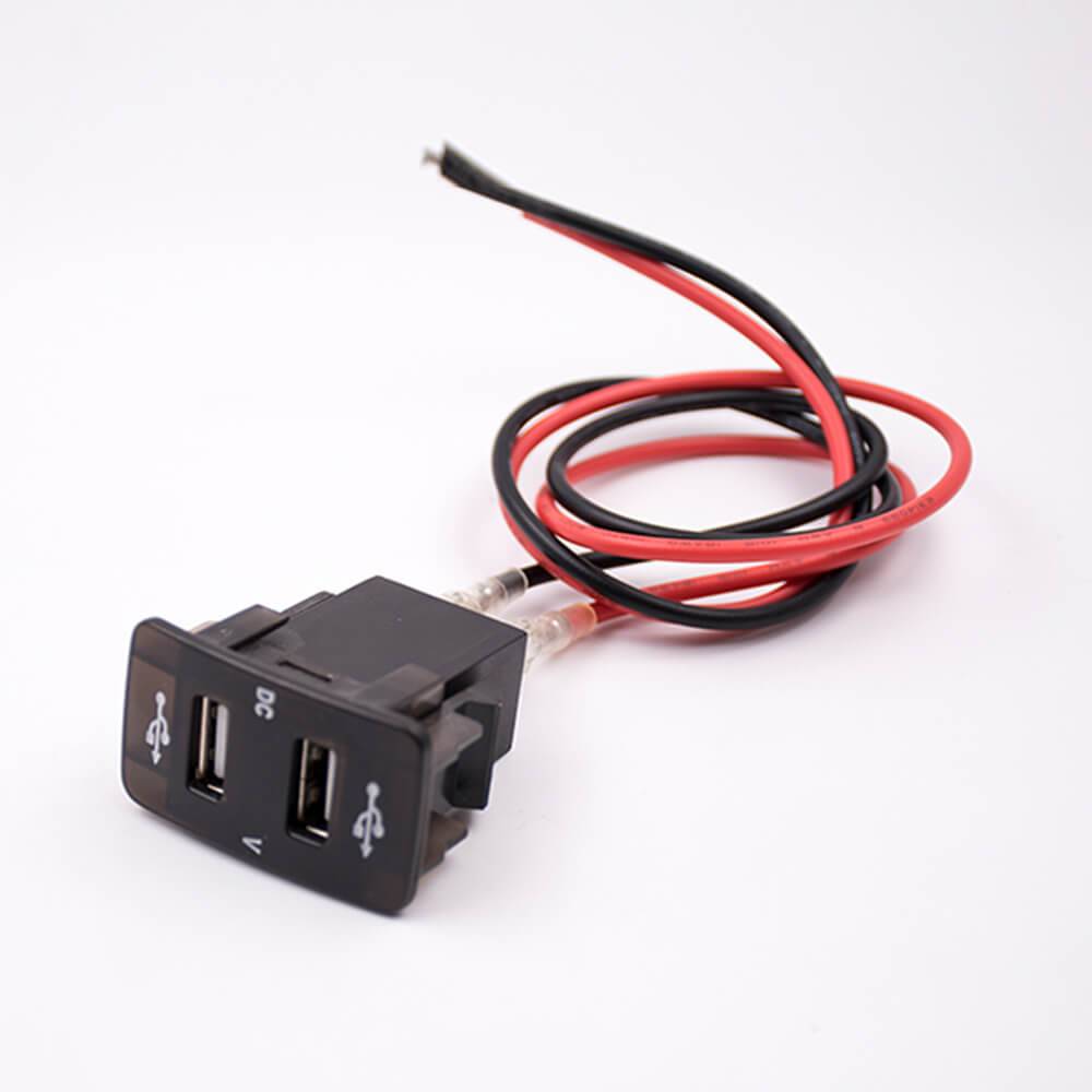 Elecbee USB Car Charger Cable Through Hole Dual Port Socket