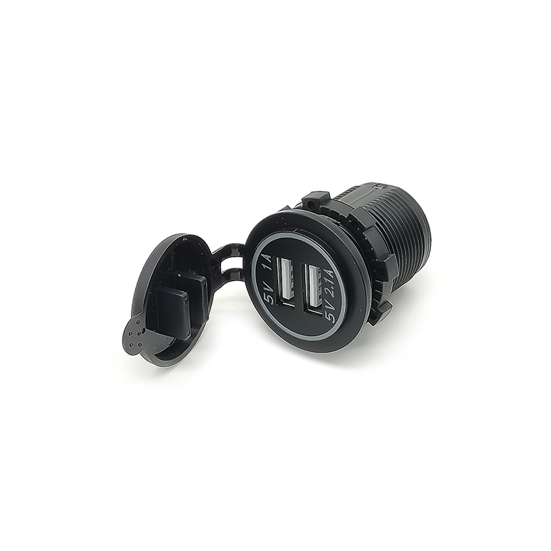 Elecbee USB Car Charger Dual Port Round Socket Through Hole 4.2A With Dust Cover