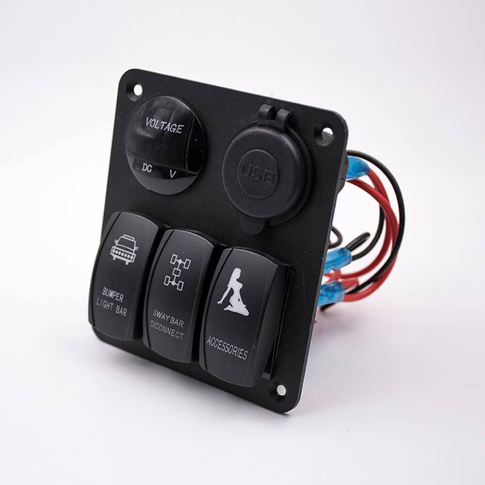 Elecbee 12V DC Car Socket Wiring 3-position Switch Double USB Voltmeter Combination Panel
