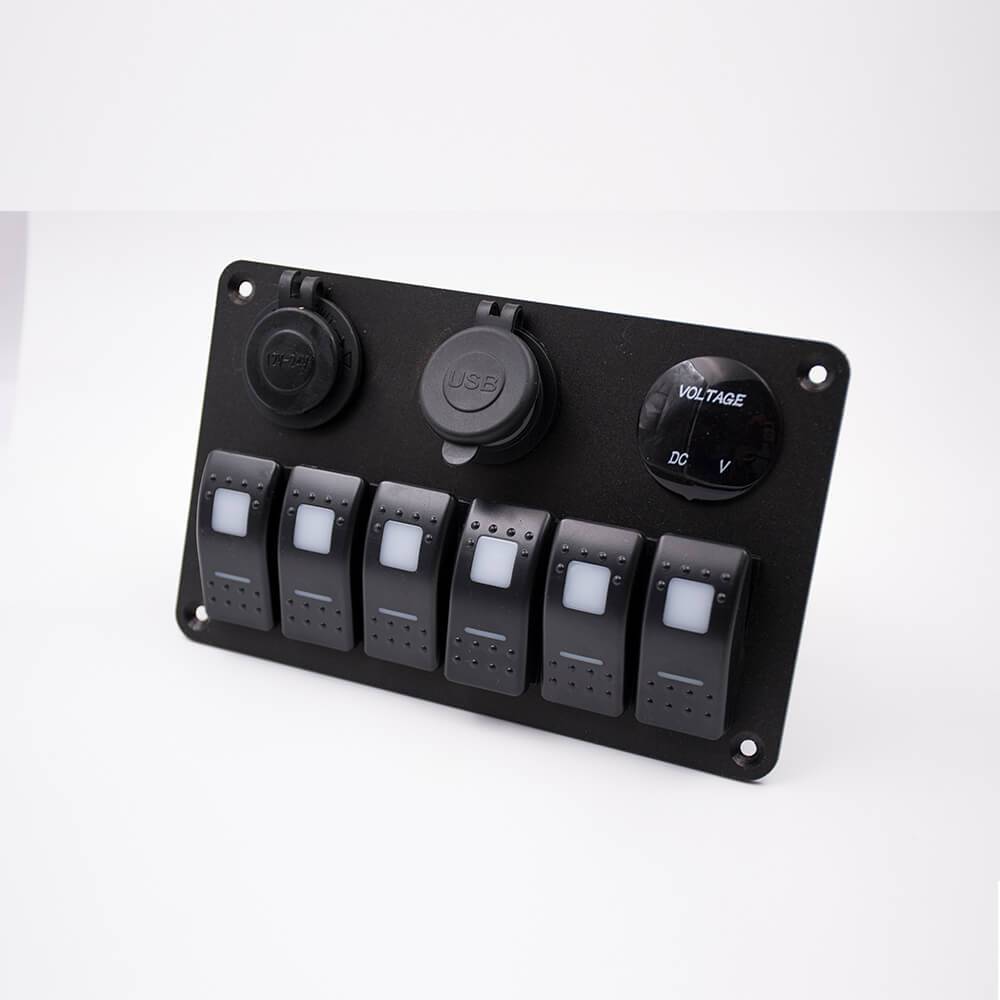 Elecbee Multifunctional Car Charger Double USB Wiring 6-position Switch Voltmeter Cigarette Lighter