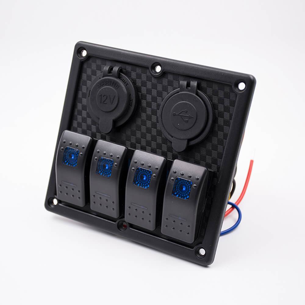 Elecbee USB Rocker Switch Panel USB 4-position Wiring Cigarette Lighter